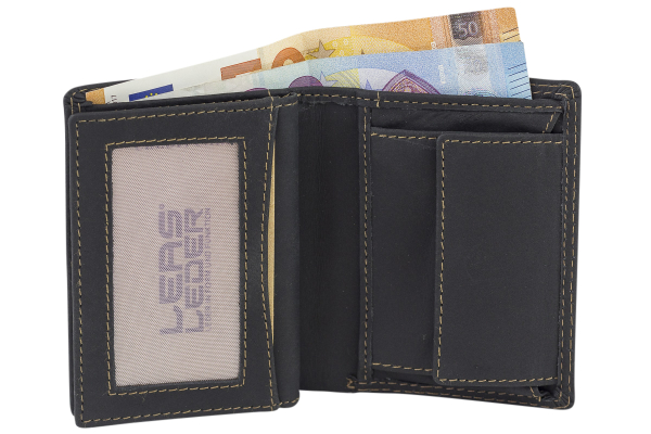 Mini Geldbörse extra dünn mit Klappe im Hochformat LEAS MCL in Echt-Leder, schwarz